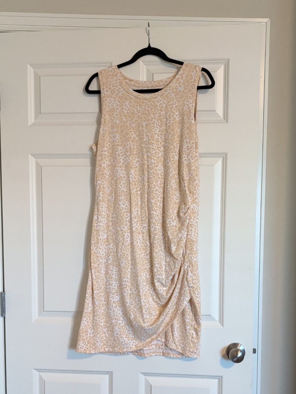 Sleeveless Beige Leopard-Print Shift Dress